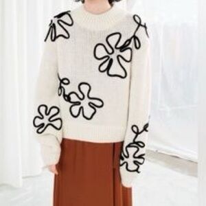Floral Textured Cream Knitted Sweater